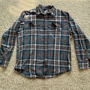 Timberland Medium Plaid Fleece Men Long Sleeve Gray Yellow Blue Wool Blend Shirt
